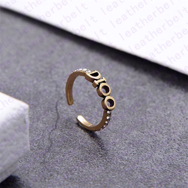 

women diamond ring retro thin edge band rings classic chic gold jewelry design letter rings with box, Silver