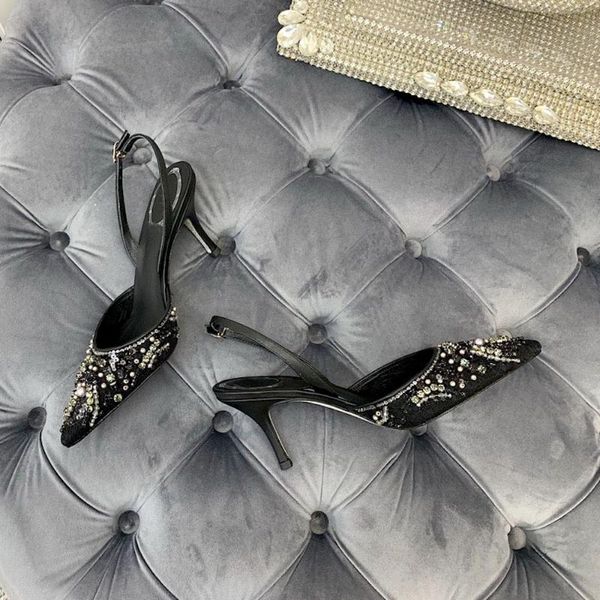 

sandals women's shoes lace pumps sell crystal wedding fashion point toe for summer size 42, Black