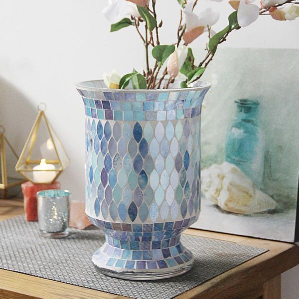 

vases mosaic tile glass flower vase home decor blue storage jar party