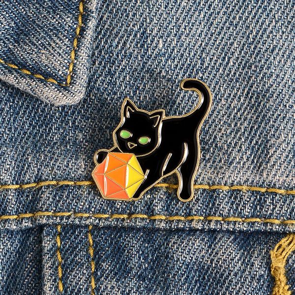 

cartoon black cat holding ball shape brooches women cute kitty animal alloy lapel pins enamel backpack hat sweater clothes badges accessorie, Gray