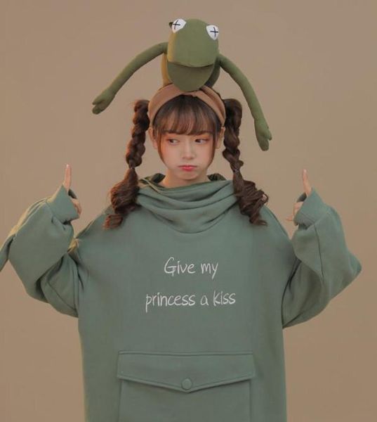 

women hoodie autumn korean ladylike cotton full pullovers casual fashion frog keep warm women's hoodies & sweatshirts, Black