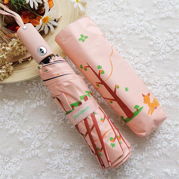 

umbrellas lotosblume 3 fold black glue umbrella sunny and rainy small deer printing fashion lovely fresh