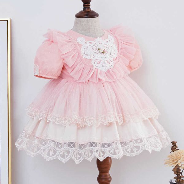 Children's Children's Roupas Meninas Rosa Renda Bola Vestidos Bebê Espanha Vestidos Lotia Vestidos Crianças Princesa Princesa Toddler Birthday Frocks 210615