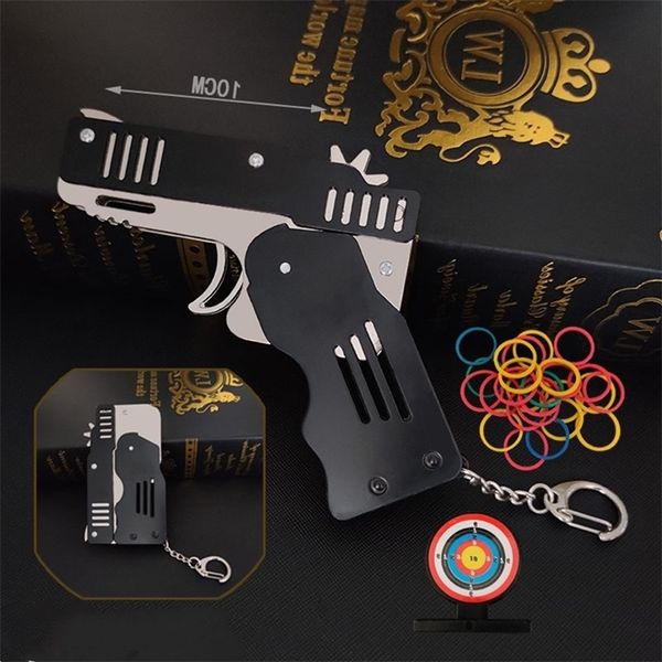

56568444zinc alloy folding band gun a key ring pistola kids gift toy six bursts of rubber toys game outdoor activities tools