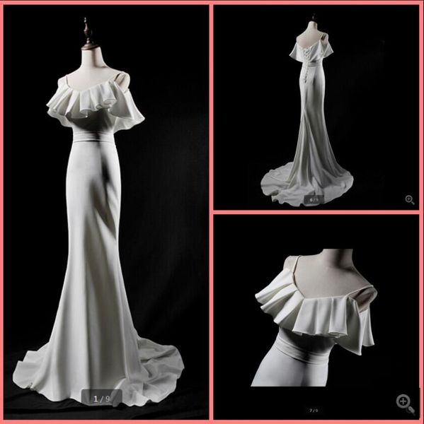 

2021 robe deÂ mariage white elastic satin mermaid wedding dress spaghetti straps scoop neckline simple ruffled bridal gowns court train long