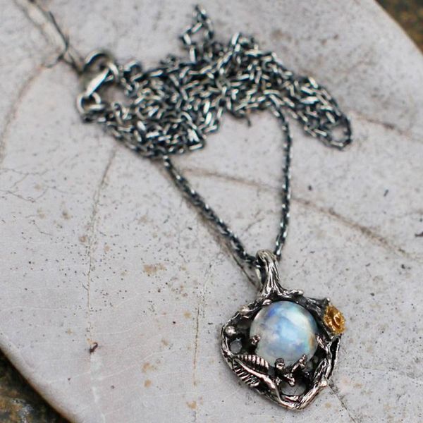 

arrial woman fashion plum blossom vintage black necklace white fire opal jewelry flower pendant & chains, Silver