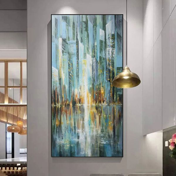 Pintura a óleo da paisagem da cidade abstrata impresso na lona Modern Home Decor Arte de parede para a sala de estar