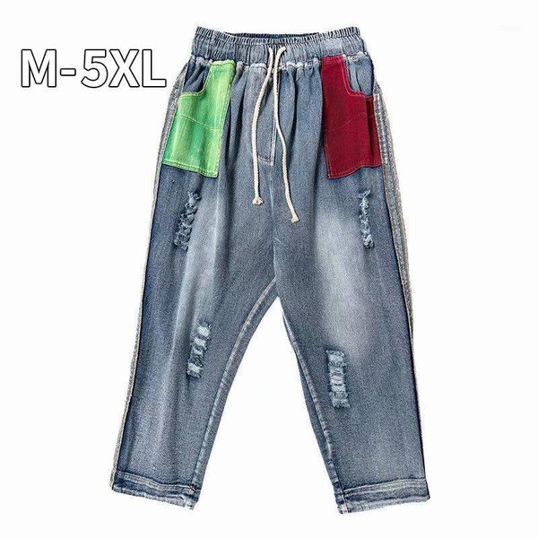 

men's jeans men straight pants 2021 mens japanese streetwear shredded patchwork denim male vintage blue