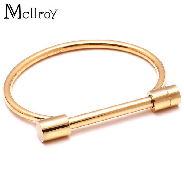 

mcllroy bangles/men/for women/stainless steel/love/cuff/bracelets bangles charm luxury gold/rose gold bangle jewelry pulseiras q0720, Black