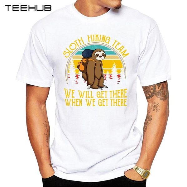 

men's t-shirts 2021 teehub cool fashion sloth hiking design t-shirt short sleeve o-neck hipster tee, White;black