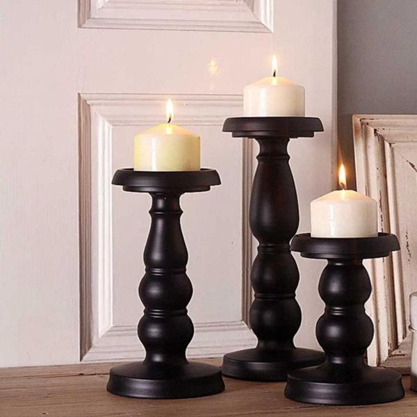 

candle holders set of 3 pillar holder for table candlelight decor, retro stand home mantel fireplace decorations 2021