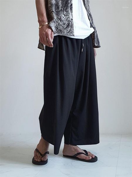

men's pants men nine wide leg large size summer japanese fashion trend hip hop casual straight, Black