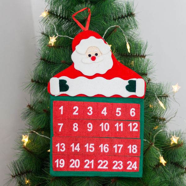 Calendario natalizio di 24 giorni Calendari da parete in tessuto non tessuto di Babbo Natale rosso Decorazione per il conto alla rovescia di Natale w-00806