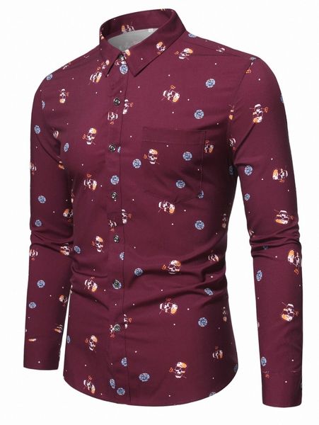 

men polka dot & skull print pocket front shirt d3ft#, White;black