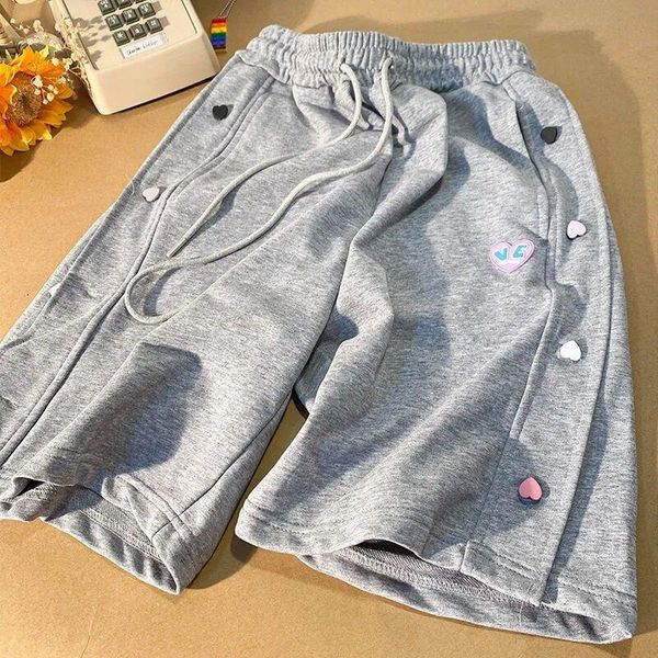 

men's shorts summer harajuku style side love-breasted female sports male korean loose casual all-match knee length pants men, White;black