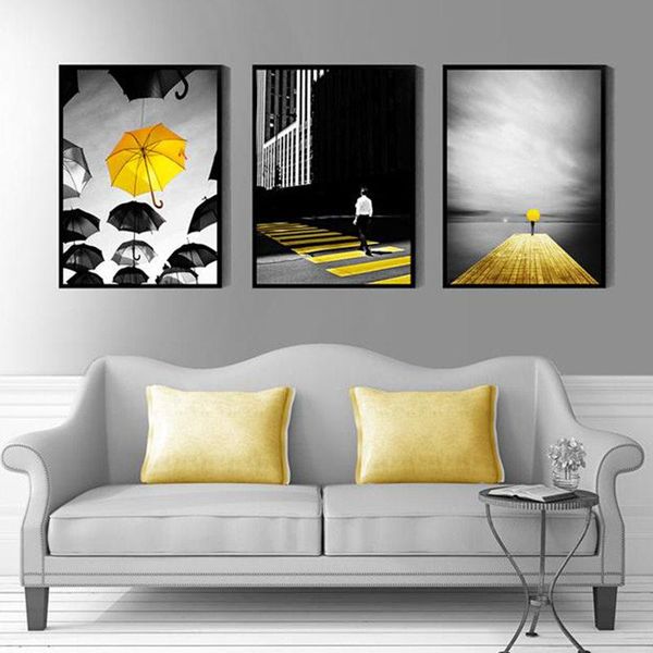

paintings black and whitet scenery poster nordic canvas painting home yellow style decor picture wall art print for living room