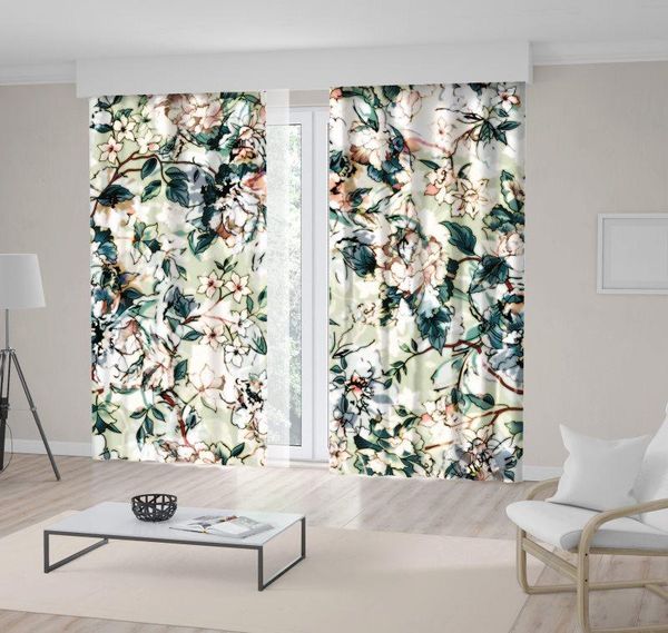 

curtain & drapes fruit tree flowers spring garden blossoms colorful season sunny day floral art green beige