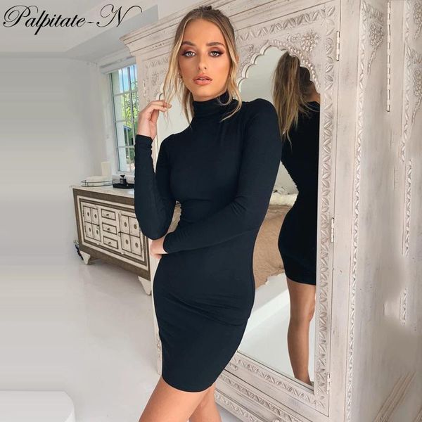 

casual dresses high neck long sleeve women dress, Black;gray