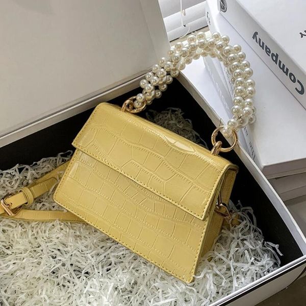 

evening bags crocodile pattern pearl tote bag 2021 spring high-quality pu leather women's designer handbag small shoulder messenger