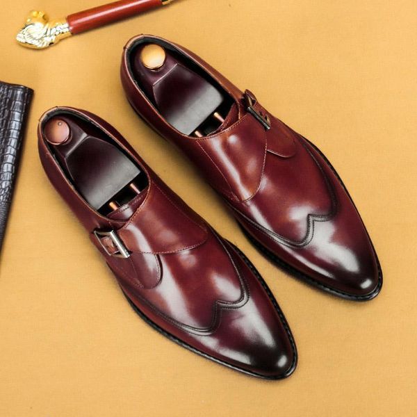 

fashion business dress men shoes classic monk strap suits slip on formal wedding party oxfords office a208, Black