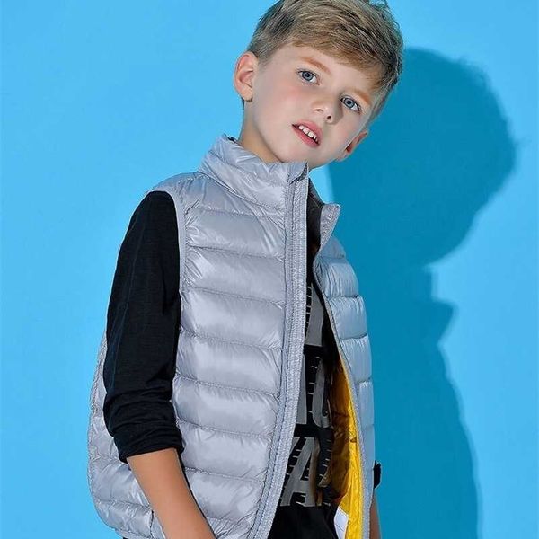 Crianças Windproof waistcoat quente inverno crianças ultra luz branco pato para baixo colete meninos meninas mola sem mangas macias 211203