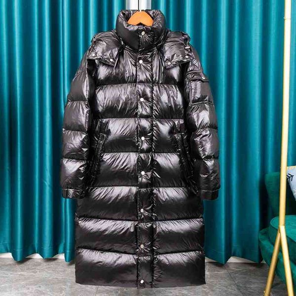 

m meng's jacket men's medium length 2021 winter white duck down bright face maya eason chen's same mask miracle, Black