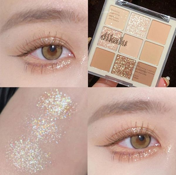 

eye shadow 9 color pressed matte glitter eyeshadow palette waterproof long-lasting pigment diamond shimmer shiny makeup