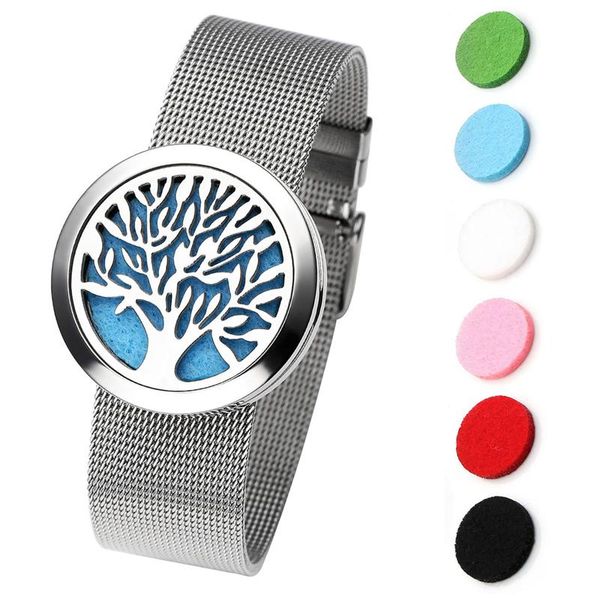 

jovivi stainless steel trendy locket bracelet hollow tree of life round perfume diffuser essential oils po jewelry link, chain, Black