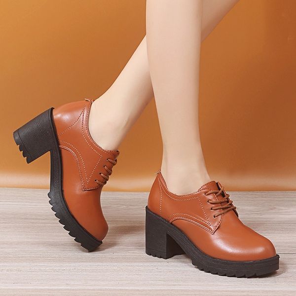 

dress shoes autumn woman lace up to high oxford shoes black platform red pumps brown stout office zapatos mujer 8695l splf