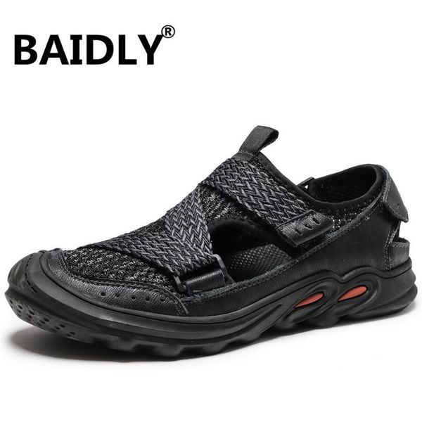 

sandals summer men breathable beach casual shoes genuine leather men's big size 38-46, Black