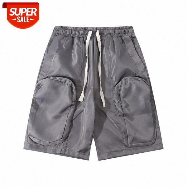 

solid color multi-pocket cargo shorts men's loose straight five-point pants casual sports #5q8z, Black