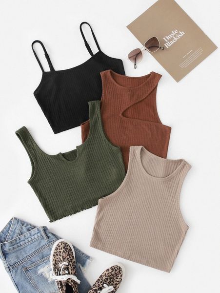 

4pcs ribbed knit tank & cami 71uw#, White