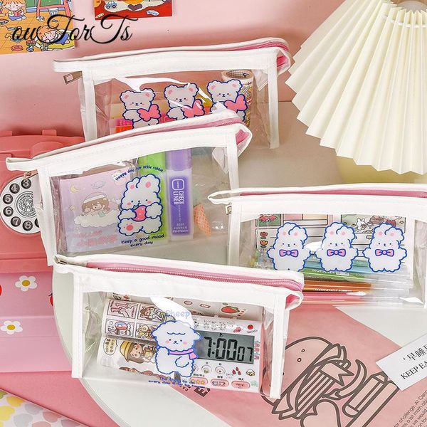 

pencil bags cartoon cute transparent case large capacity female simple high-value japanese triangle cosmetic bag korean stationery