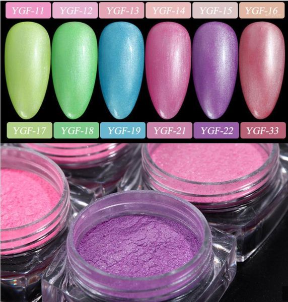 

colorful nail glitter fluorescence pigment powder bright green yellow rubbing for nails diy polish decoration1, Silver;gold