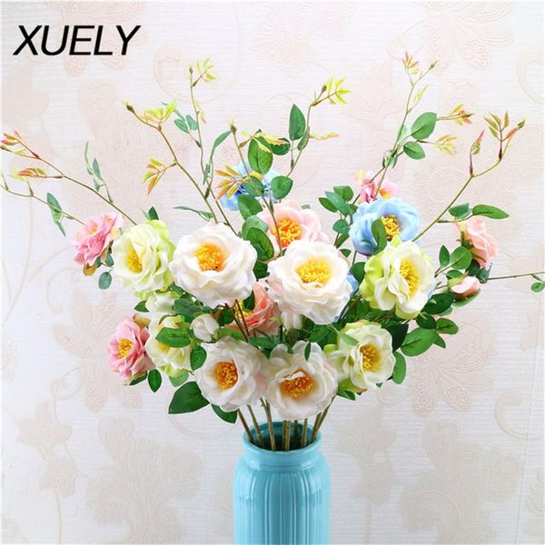 

85cm artificial flower single branch iceberg rose 3 heads home wedding handmade diy decor ornaments gift decorative flowers & wreaths