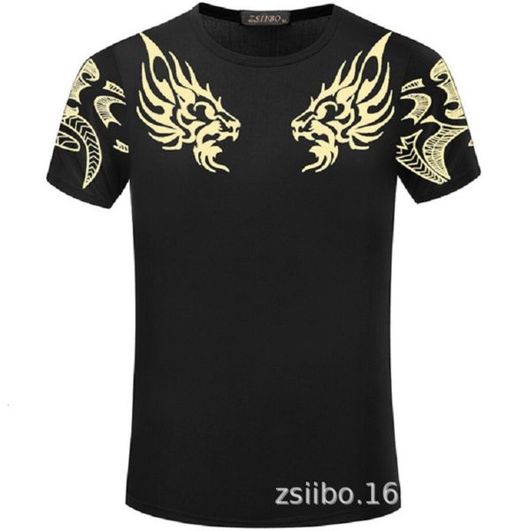 

t-shirt chinese dragon style gold stamping men's, White;black