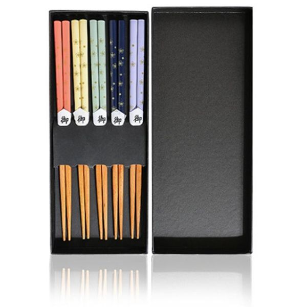 

chopsticks [5 pairs] printed beech household tableware set pointed cooking gift box