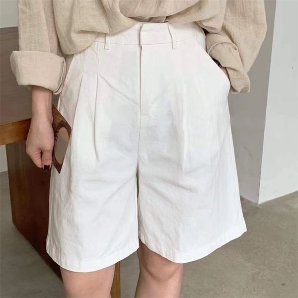 

ies white linen shorts wide leg summer woman high waist streetwear 210719, White;black