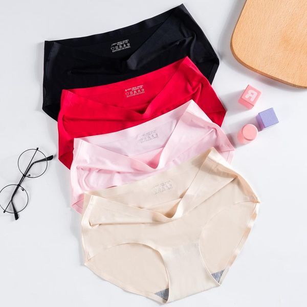 

women's panties women seamless underwear mid waist ice silk briefs lingerie breathable comfortable skin-friendly underpant, Black;pink