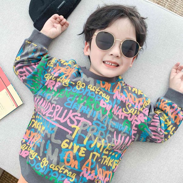

fashion boys printed casual pullovers kids cotton all-match long sleeve sweatshirts 1-6y 210508, Black