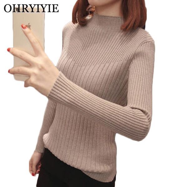 

women's sweaters ohryiyie khaki half turtleneck pullovers and women 2021 autumn winter long sleeve slim knit sweater female jumper, White;black