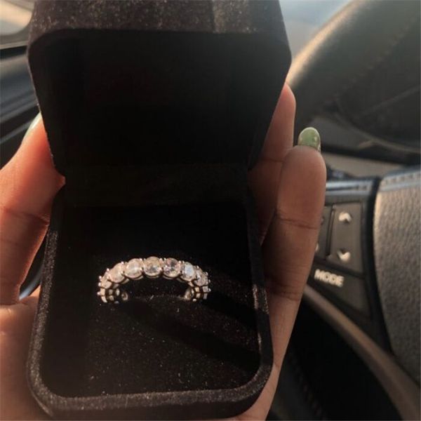 

choucong eternity promise finger ring 925 sterling silver 4mm diamond engagement band rings for women wedding jewelry gift, Slivery;golden