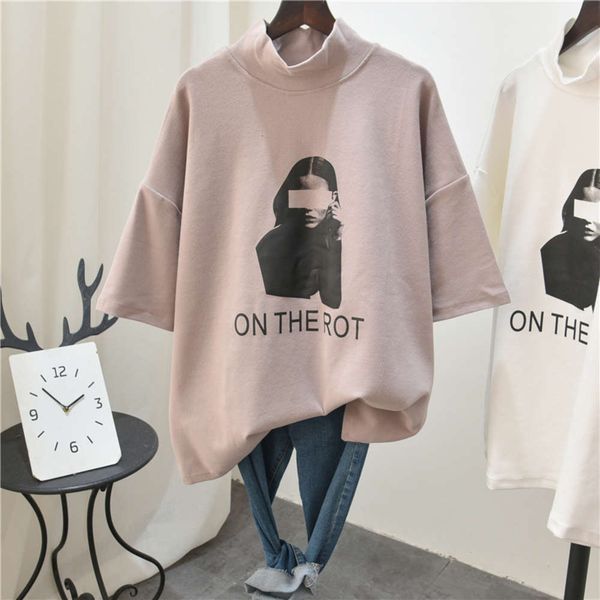 

women's t-shirt fur short sleeve autumn winter 2021 loose korean ins tide thickened half high collar djn8, White