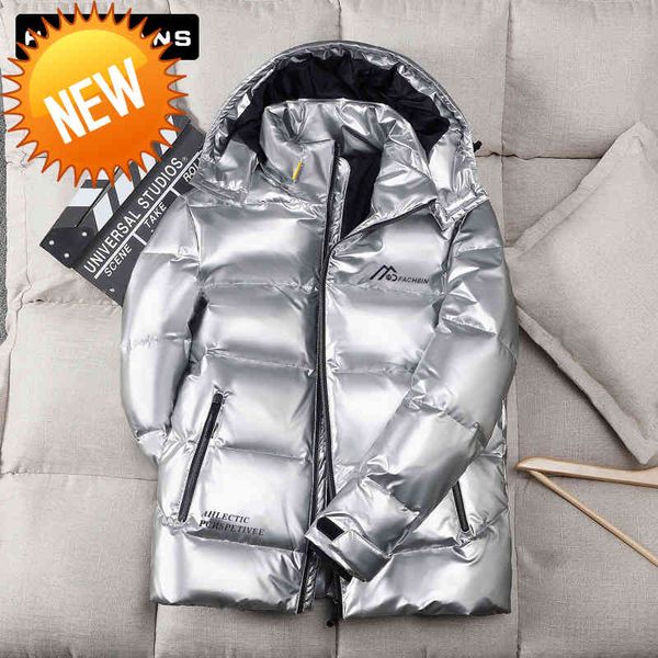 

men's new shiny down jacket male 90% white duck solid color short coat youth men korean thicken casual zipper couple, Black