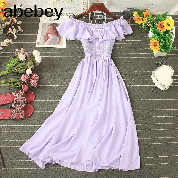 

slash neck single-breasted women dress casual high waist ruffles short sleeve a-line green/blue dresses summer 210715, Black;gray