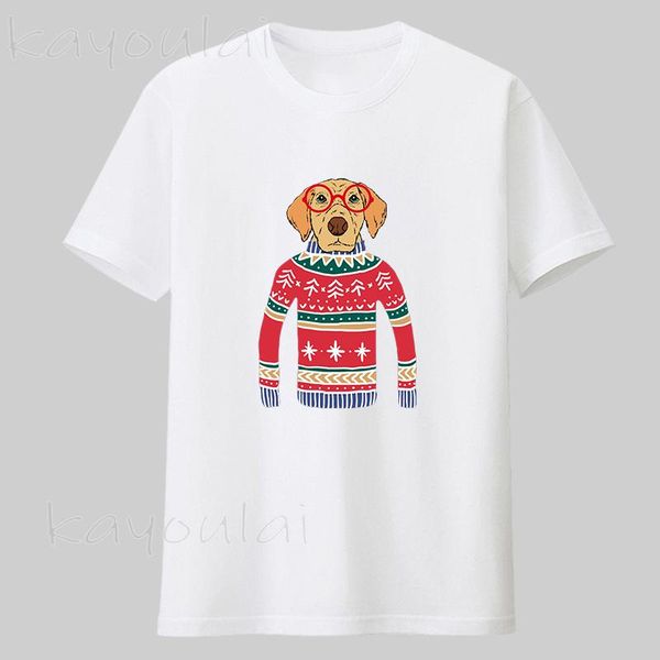 

men's t-shirts 2021 arrivals wholesale funny dog wearing glasses ugly christmas apparel 100% cotton shirts men, White;black