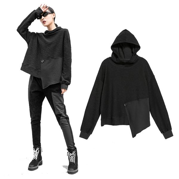 

polos female casual irregular autumn nightgown loose items simple the-neck sweater with hoodie, White