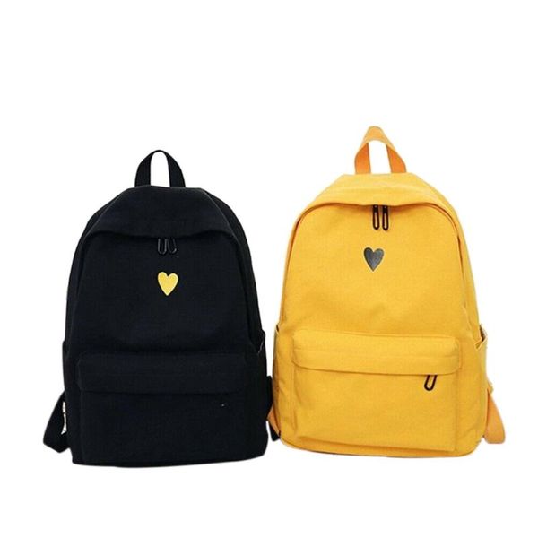 

storage bags women 2-piece canvas backpack set ladies girls fashion heart pattern schoolbag gifts for
