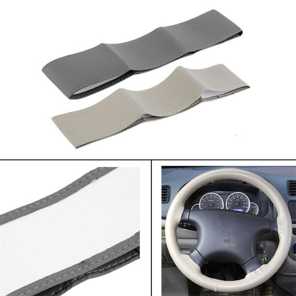 

gray beige black diy pu leather cowhide car steering wheel cover case clothes with needles and thread free