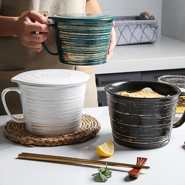 

mugs japanese creative ceramic tableware home restaurant instant noodle cup with lid breakfast milk oatmeal yogurt